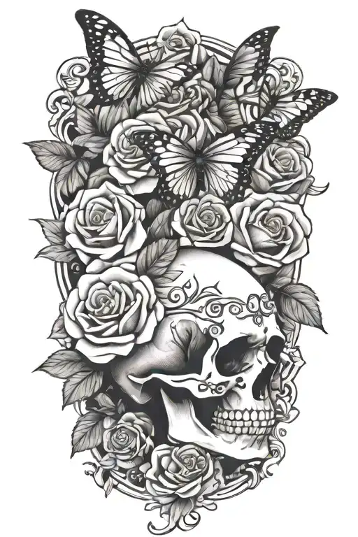 Skull Roses Butterflies
