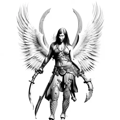 Full Body Female Warriors Angel With Winds