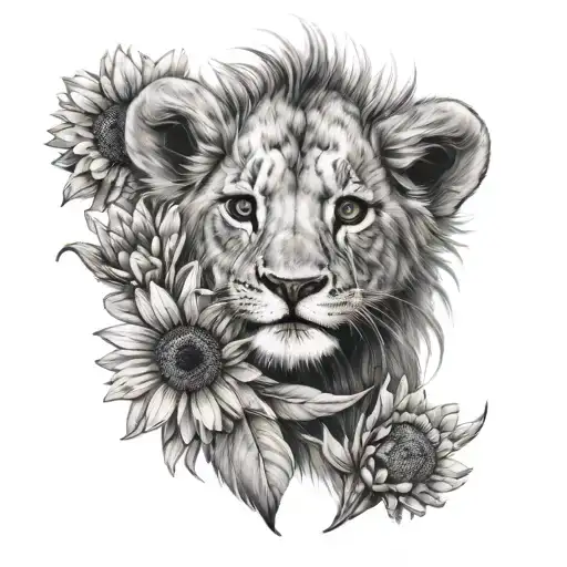 Baby Lion With A Daisy Flower