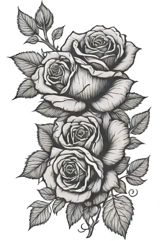 Rose With Branches Of Leaves