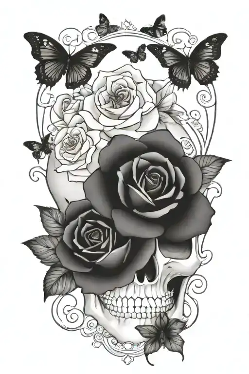 Skull Roses Butterflies