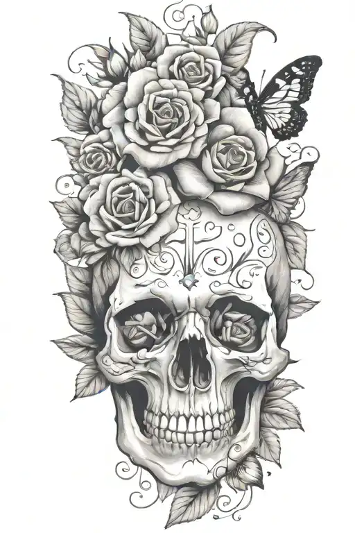 Roses Flowers Skull Butterflies Sunflowers