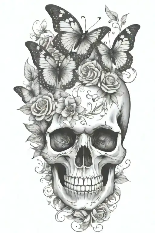 Flowers Skull Butterflies