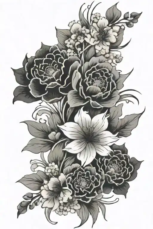 Floral Flowy Lines Brushstroke Chinese