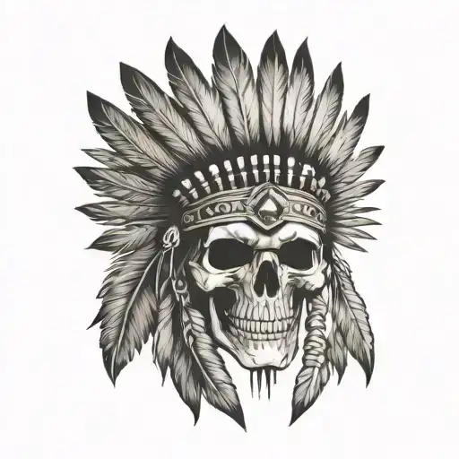 Native American Style Skull With Wolf Headdress With Spears Crossed Behind