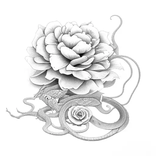 Sword Snake And Peonies