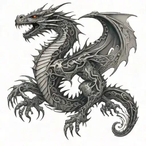 A Sleek And Modern Dragon Tattoo With Circuit Board Patterns Running Through Its Body