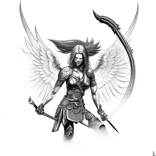 Full Body Female Warriors Angel With Winds