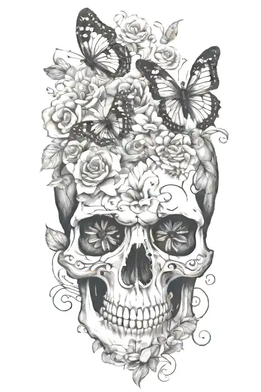 Flowers Skull Butterflies