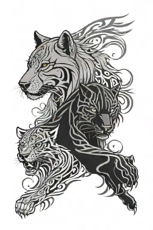 Gray Wolf And Black Panther Facing Off With Neotribal