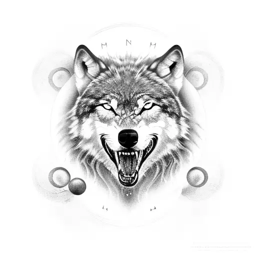 A Mystical Rune Circle Surrounding A Howling Wolf