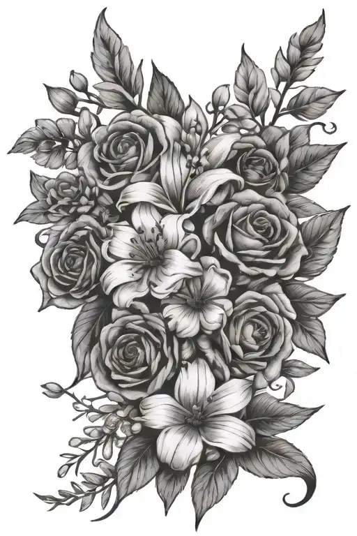 November June March April Birth Flower Bouquet With Cross