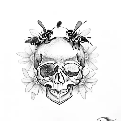 Skull With Flowers Bees Honey Comb And Dripping Honey