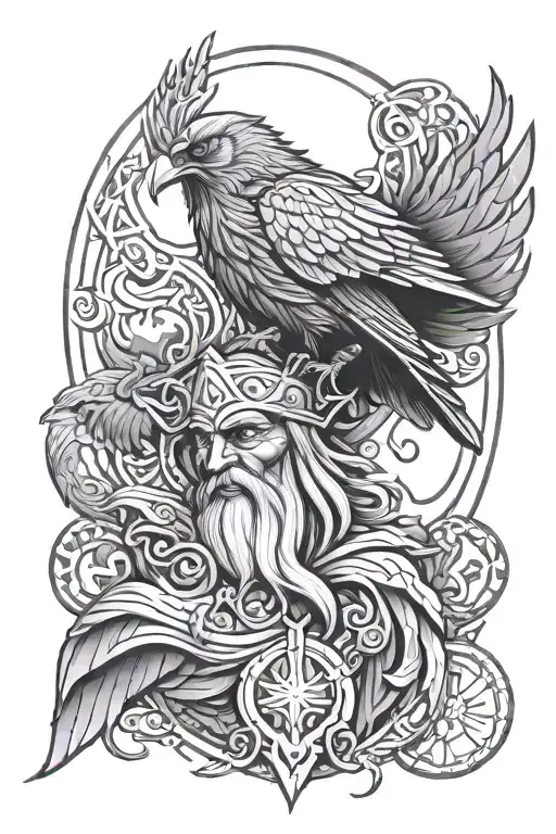 Odin God With Raven