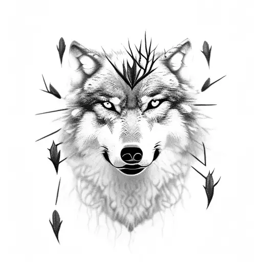 Wolf With Its Mouth Open Surrounded By Thorns