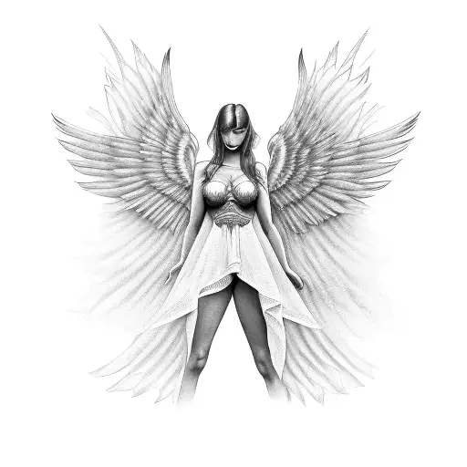 Angel Woman With Huge Wings