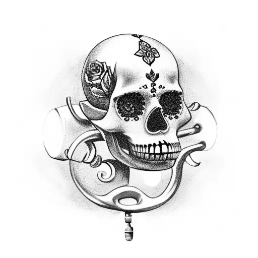 Chicano-style Sugar Skull Lifting Weights