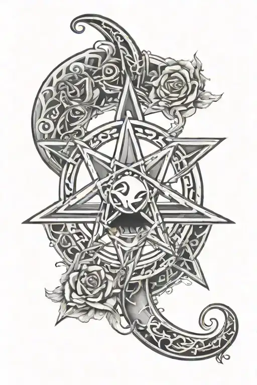 Pentagram And Crescent Moon Merging Together