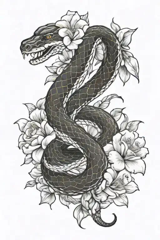 Snake And Flowers Blooming