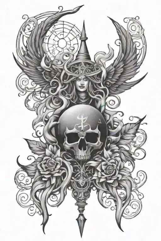 Witchy Spiritual Back Tattoo Design Combining Elements