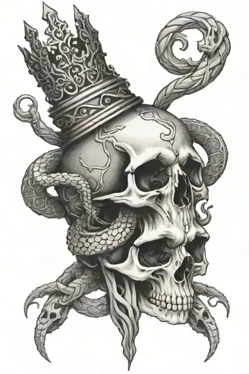 Skull Wearing Crown With Snake Intertwined Infinity Symbols
