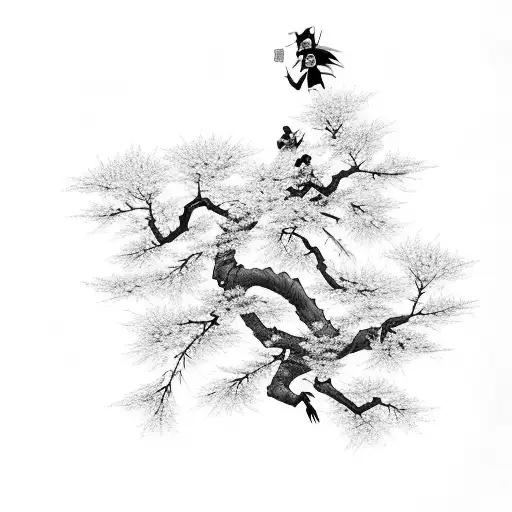 Mulan And Mushu Standing On A Tree Branch Surrounded By Cherry Blossoms