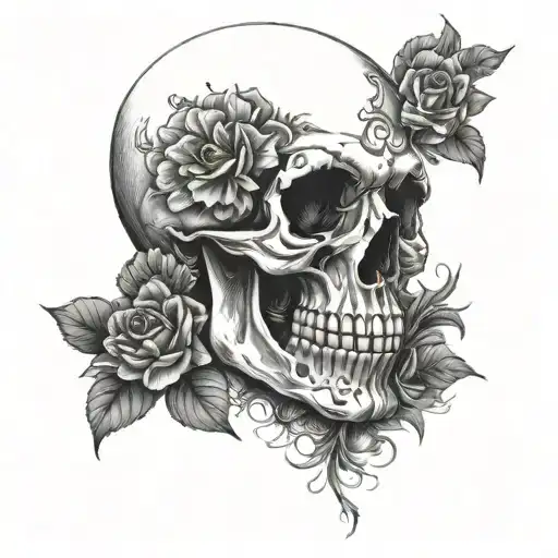Half Skull Face With Jaw Surgical Plates And Nose Bleed With Flowers