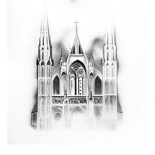 Gothic Cathedral With A Stained Glass Window Depicting A Historical Event