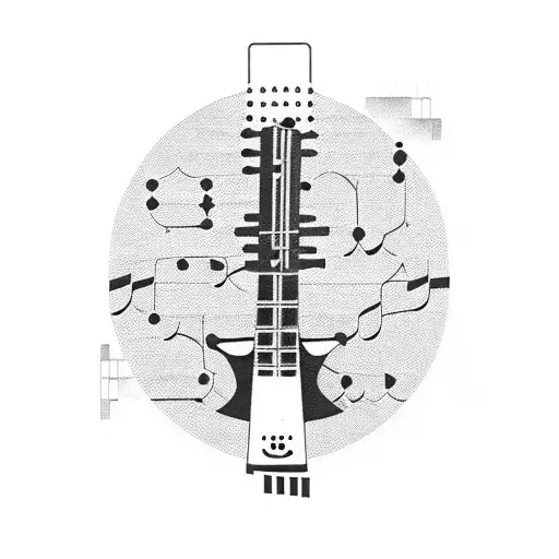 A Guitar And Flute Intertwined With Binary Code
