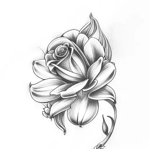 Lily With Roses And Leaf Work