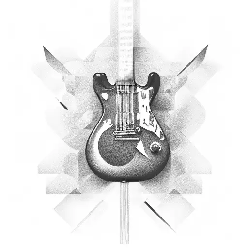 A Black-grey Tattoo Of A Software Code Waveform Forming The Shape Of A Guitar