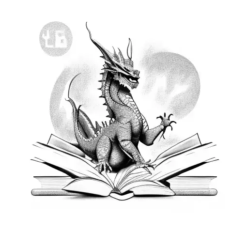 Friendly Western Dragon Sitting On Pile Of Books