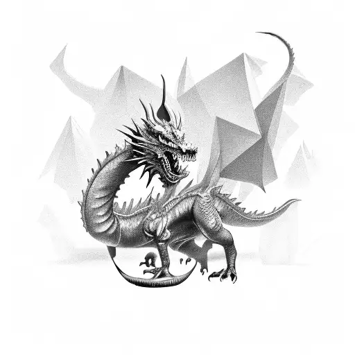 Full Massive Body Angry Dragon Leaning To The Left Side