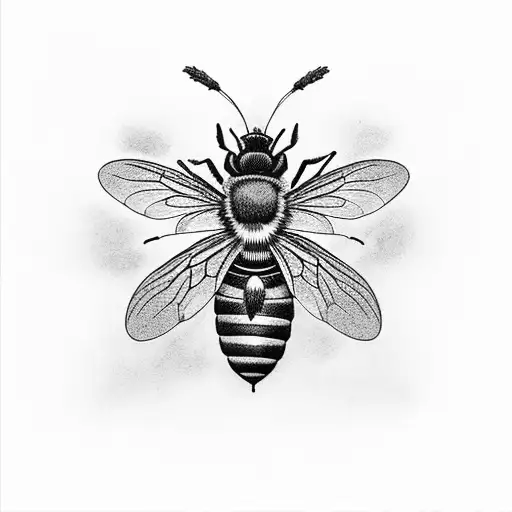 A Black And Grey Realistic Tattoo Of A Honeybee Collecting Nectar From A Blooming Strawberry Flower