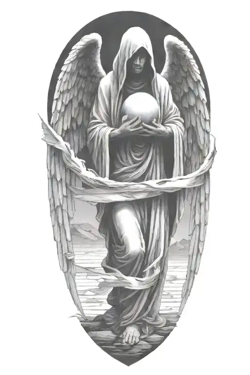 Cloaked Shadowy Angel With Glowing Ball In Hands