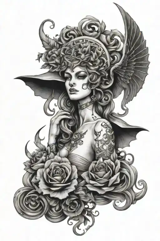 Greek Mythology And Witchy Things In Black And Grey