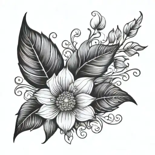 Tattoo Flower Large Black Leaves