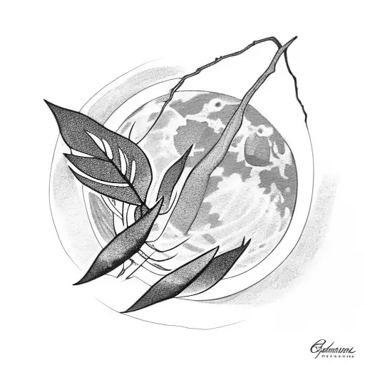 Moon Behind Olive Branch Leaves