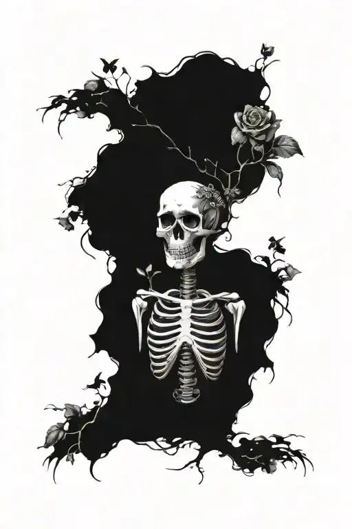 Lonely Skeleton With Small Flowers Growing