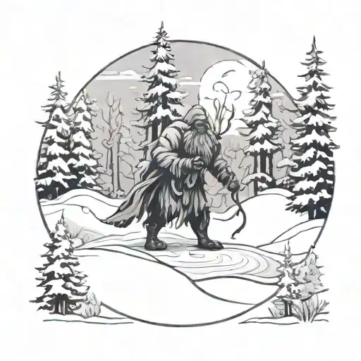 A Snow-covered Winter Forest With A Hidden Snow God Figure Subtly Integrated Into The Landscape
