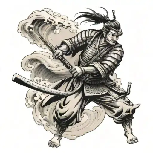 Japanese River Flowing Samurai