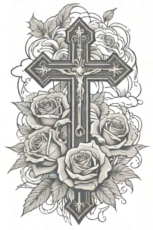 Roses With A Cross With Angle Like Clouds
