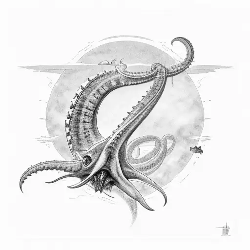 A Ship Being Attacked By A Big Kraken