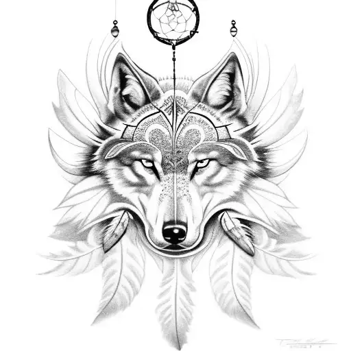 Dream Catcher Lotus Raven Wolf