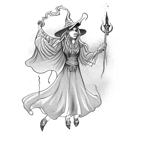 A Witch Casting A Spell With Glowing Magical Symbols