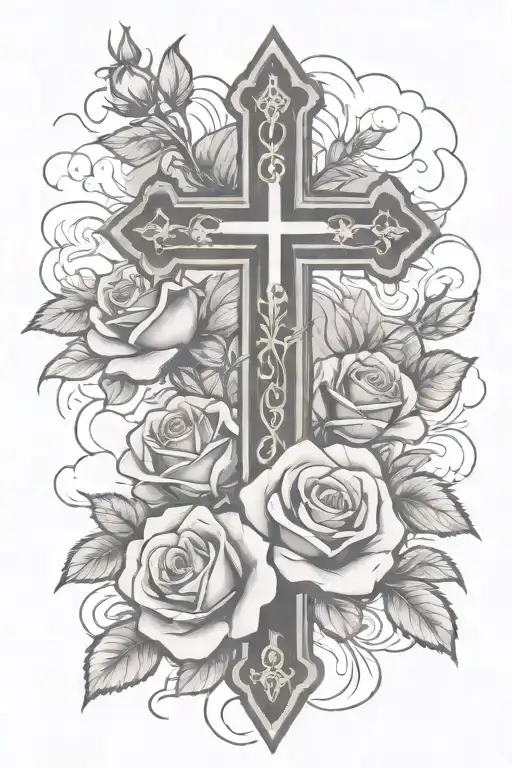 Roses With A Cross With Clouds