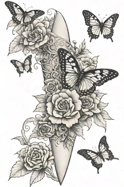 Dagger With Marigolds Making It Overgrown And Butterflies Flying Around