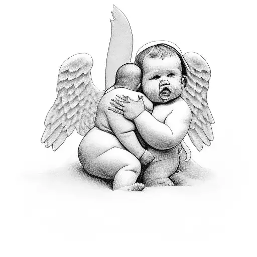 Chubby Baby Angel Hugging Cross