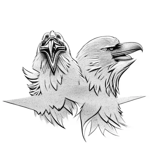 Two Norse Ravens On Each Side Of The Neck Looking At Each Other