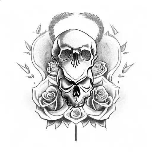 Skull With Roses And Guns